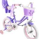 RULLY Daisy Kids Bike for Girls Ages 2-9 Years, 12 14 16 18 Inch Princess Girls Bicycle with Doll Bike Seat, Training Wheels, Basket and Streamers, Kids Cycle Bikes, Multiple Colors