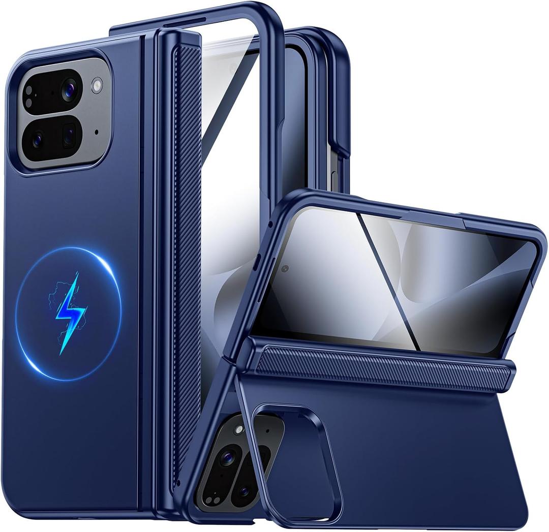 CENMASO Magnetic for Google Pixel 10 Pro Fold Case with Kickstand, Hinge Protection, Hidden Kickstand, Screen Protector, Slim Shockproof Phone Case for Pixel 10 Pro Fold (Blue)