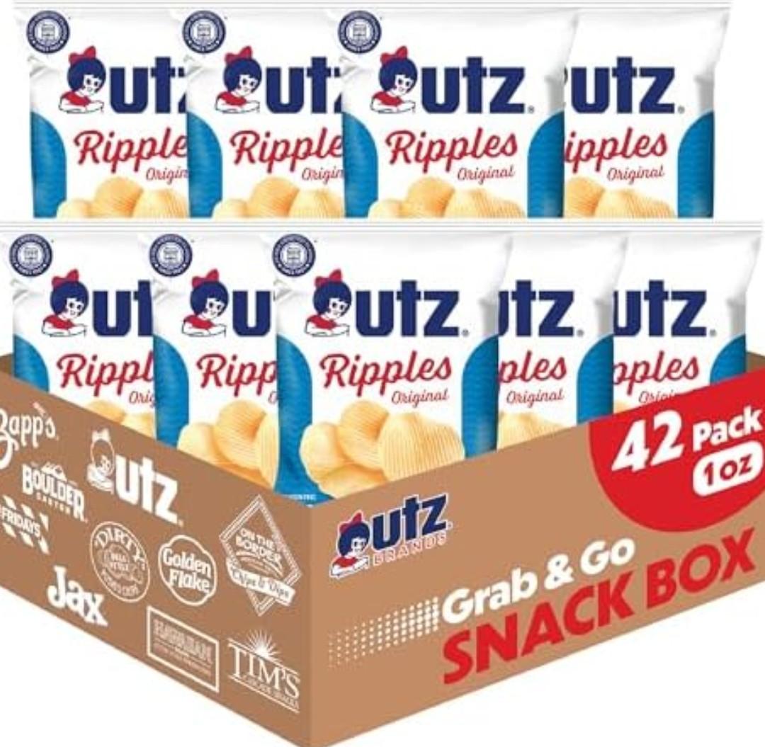 Utz Ripples Original Crispy Chips Made from Fresh Potatoes, 42 Count, Crunchy Individual Snacks to Go, Gluten Free Snacks, brand is Utz, variation theme is Flavor that is Ripples Original, Size that is 42 Count (Pack of 1) BB: 01/12/2026
