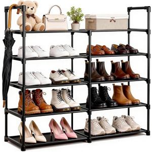 Shoe Rack - 5 Tier Shoe Organizer Storage Rack with Metal Tubes, Sturdy Shoe Rack Shelf, Stackable Shoe Shelves for Closet,Entryway,Dorm,Garage,Corridor, (Black, 33.8" W - 5 Tier)