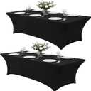Black Tablecloths 96x30 Inch Table Cloths for 8 Foot Rectangle Tables, Wrinkle Resistant Washable Rectangular Spandex Fabric Table Cover for Vendor Dining Wedding Banquet Camping Party - 2 Pack