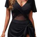 One Piece Swimdress for Women Tummy Control Swimsuits Swim Dress Skirt Ruffle Bathing Suits (X-Large, Black Mesh)