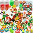 SIMPLIPLAY Christmas Sensory Dough Kit with 6 PCS 18oz Glitter Doughs & Accessories(280+pcs), DIY Christmas Crafts Kids, Stocking Stuffers for Kids, Build a Snowman Kit with Ornaments Creative Gift