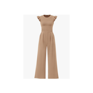 PRETTYGARDEN Summer Jumpsuits for Women Dressy 2025 Fashion Ruffle Cap Sleeve Romper Crew Neck Rib Knit One Piece Outfits L