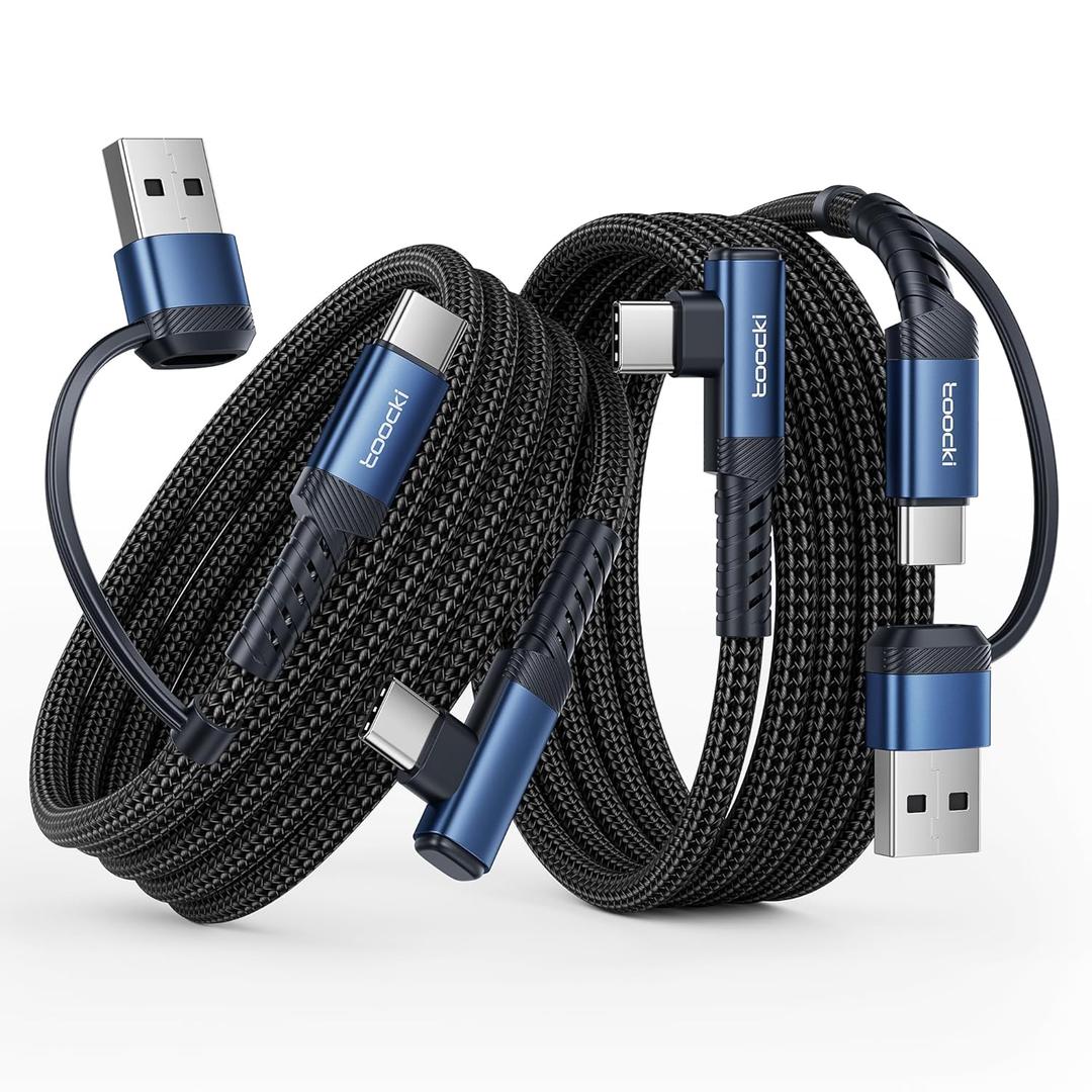 60W USB C Cable, [2-Pack,3.3FT] Right Angle Type C Fast Charging Cable 2 in 1 Multi USB A/C to USB-C Cable for iPhone 17 16 15 Pro Plus Pro Max Air/MacBook Air/Samsung S25 Ultra/S24/ Note 20