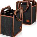 2 Pack Wine Carrier 6 Bottles Tote Reusable Wine tote Bags Insulated Grocery Bags for Christmas Travel, Camping and Picnic(Brown,9.45" X 7.09" X 12.99")