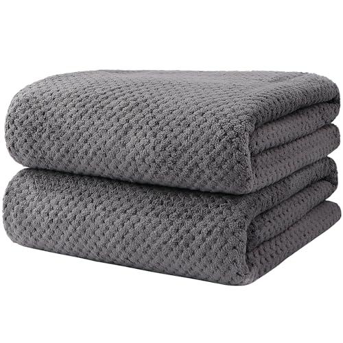 HOMEXCEL Bath Towels Pack of 2, (27 x 54 Inches) Microfiber Ultra Soft Highly Absorbent Bath Towel Set, Lightweight and Quick Drying Towels for Body, Sport, Yoga, SPA, Fitness, Grey