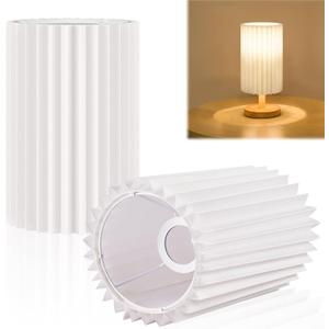 White Pleated Lamp Shades,Fabric Lampshades Cloth, Lamp Shades for Floor LampsLong Lamp Cover Replacement for Living Room (White Small -2Pack)