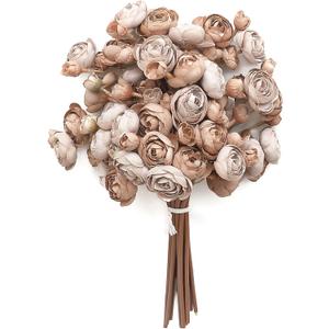 Floroom Ranunculus Artificial Flowers 18 Pcs Taupe Brown Faux Silk Mini Ranunculus Bulk Fake Wedding Filler Flowers for DIY Bouquets, Centerpieces, Bridal Shower Decorations & Arrangements