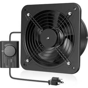 HG Power 10 Inch Exhaust Fan with Speed Controller, 567 CFM Kitchen Exhaust Fan with Damper, Metal Extractor Fan for Window, Attic, Ceiling, Basement Ventilation (Black)