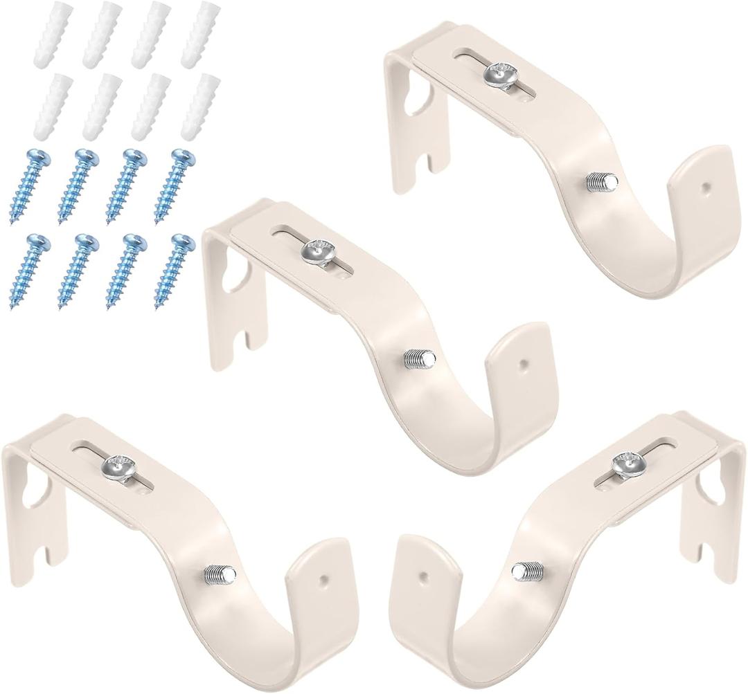 Frienda 4 Pcs Curtain Rod Support Brackets Cream Adjustable Curtain Rod Hangers for 1 Inch Diameter General Hardware Holders Wall Bracket Hanger Hooks with Screws (Champagne Color)