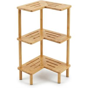 Bamboo Corner Shower Caddy Stand 3-Tier, Standing Shower Organizer with Anti-Slip Feet, Waterproof & Durable Bathroom Shower Shelf, Space-Saving Design Storage for Kitchen or Living Room