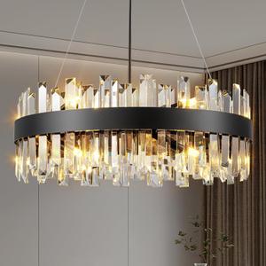 Liilokte Chandeliers for Living Room D23.6 in, Black Crystal Chandeliers for Bedroom,Dining Room,Foyer, Entryway,Modern Linear Dining Chandelier for Kitchen Island12*E12 Buld,Not Included