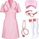 TOKYO REVENGERS Women 5Pcs Halloween Nurse Costume Set Doctor Outfit Lab Coat Nurse Hat Cosplay Party Costume Accessories (Large, Pink)