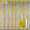 Melsan Gold and Silver Tinsel Curtains - 3.2ft X 8ft Foil Fringe Curtain Photo Backdrop for New Year Eve, Anniversary, Graduation, Birthday Party Backdrop - 4 Packs
