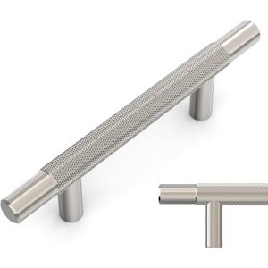 Amerdeco 10 Pack Brushed Satin Nickel Knurled Cabinet Pulls 3 Inch Hole Centers Kitchen Cabinet Handles Hardware Kitchen Handles for Cabinets Handles IH0006