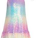 GRACE KARIN Girls Kid Sequin Party Dresses Mock Neck Sleeveless Sparkly Fancy Formal Dress, 7 Years, Purple