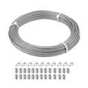 SIDAZON 1/8 inch Wire Cable,100ft Wire Rope Metal Cable with Loop Sleeve and Steel Thimble, 7x7 Marine Stainless Steel Strand Core Perfect for Deck Railing System, Outdoor Hanging kit, Garden Fence