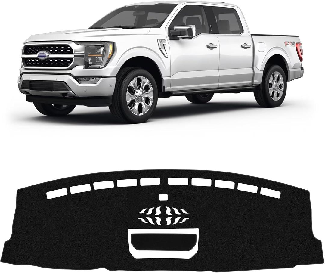 KUST Black Dash Cover for Ford F150 F-150 2021-2025 2026 (Only fit for F150 21-26 with 8 inch Touch Screen) Polyester Dashboard Cover Non-Slip Center Console Dash Cover Dashboard Mat No Glare