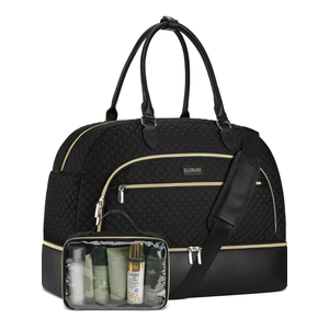 Weekender Bags for Women, Large Travel Duffel Bag Carry on Overnight Bag with Shoe Compartment and Toiletry Bag for Travel Business Gym Hospital, Black