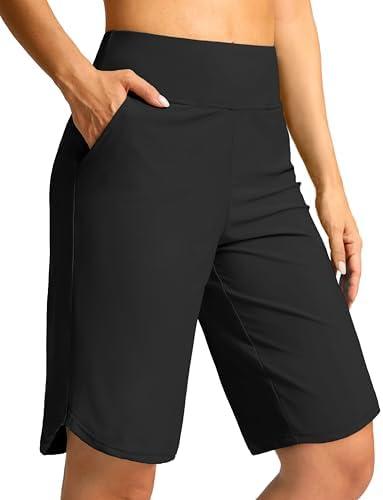 G Gradual Women's High Waisted Swim Board Shorts 11" Knee Length Beach Swimming Long Shorts for Women with Pockets Liner black 2xl