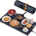 Food Warming Mat, Electric Warming Tray, Silicone Fast Heating Warmer Pad, 6 Temp Adjustable, Timer & Safety Lock, Auto Shut-Off for Countertops Buffets Party (Blue)