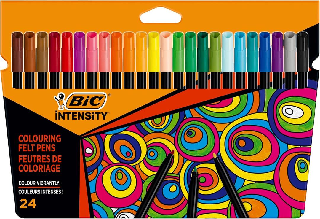 BIC Intensity Felt Tip Pens, Vibrant Colouring Pens, School Supplies for Kids or Adults, 24 Pack