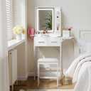 Small Vanity Desk for Compact Space: Mini Makeup Table Set for Bedroom - Tiny White Vanity with Mirror for Girls, 17.7"D x 19.6"W x 59.8"H