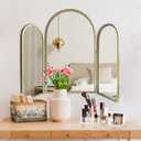 BAODANFU Trifold Vanity Mirrors 3 Way, 30 x 37in Adjustable Vanity Mirrors for Bathroom, Bedroom, Champaign Golden Arch Mirrors Wall Mounted Decoration, Braiding Hair, Makeup 360 Way