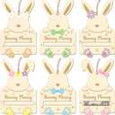 12Pcs Easter Bunny Money Holder for Cash Gift Wooden Rabbit Gift Card Cash Holder Tag Cute Bunny Basket Stuffer for Easter Holiday Money Tree Ornament Table Centerpiece Decor for Grandchildren