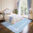 GarveeHome Scalloped Bow Rug for Living Room, Solid Blue Rug for Dorm, Washable Rugs 9x12 Soft Low Pile Non Slip Scalloped Rugs for Nursery College Bedroom Decor Kids Room Playroom