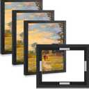 Qunclay 4 Pcs 9 x 12 Inch Canvas Floating Frame Black Floater Frames for Canvas Painting Wood Vertical and Horizontal Wall Hanging Frame with Adhesive Strips for Oil Painting Diamond Decor