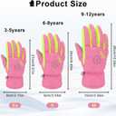 2 x 3 Sizes Kids Gloves, Snow & Ski Gloves for Boys & Girls, Winter Waterproof (M9-12 Years, Red)