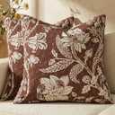 Vintage Floral Pillow Covers 20x20：Chocolate Brown Throw Pillow Covers Decorative Neutral Modern Farmhouse Boho Patterned Cotton Square Cushions Cover for Sofa Bed Living Room Pillowcases Pack of 2