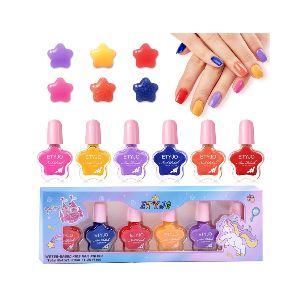 Kids Nail Polish-6 Color Kids Nail Polish Set for Girls Non Toxic Water-Based Natural Safe Low Odor Peel-off Quick Dry Nail Polish Kit for Girls Ages 3+ Birthday Gift Nail Polish Set