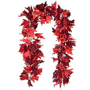 DearHouse 2 Pack Fall Garland Maple Leaf, 5.9Ft/ Piece Hanging Vine Garland Artificial Autumn Foliage Garland Thanksgiving Decor for Home Wedding Fireplace Party Christmas (Dark Red)