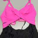 B2prity Women Cutout One Piece Skirt Swimsuit V Neck Wrap Tie Back Swimdress Tummy Control Bathing Suits (XX-Large, Hot Pink,black)