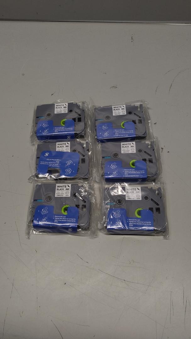 6 Pack Label Maker Tape White Black Ink 12mm 1/2" TZ2-231 Laminated Tape
