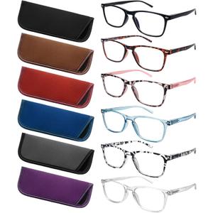 6 Pack Reading Glasses for Women Men, Spring Hinge Eyeglasses Blue Light Blocking Anti Eyestrain Computer Readers (6 Mix C0)