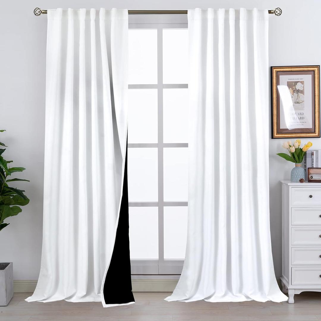 BGment Full Blackout Curtains with Thermal Insulation Liner Curtains 108 Inches Long, Rod Pocket and Back Tab Double Layer Room Darkening Curtains for Bedroom(52 x 108 Inch, 2 Panels, Pure White)