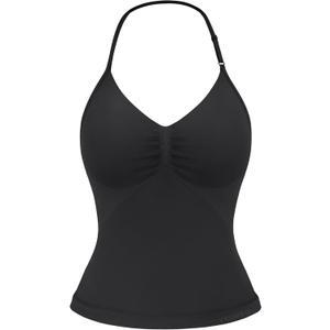YEOREO SoftHue Impact Longline Strappy Top Women's Halter Workout Tank Tops Backless Gym Longline with Adjustable Strap (Black, L)
