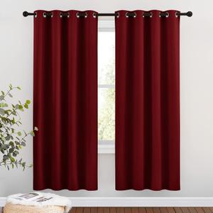 NICETOWN Blackout Curtain Panel Grommet - Home Decorations Thermal Insulated Solid Grommet Top Blackout Living Room Panels/Drapes for Gift (Burgundy Red, 1 Pair, 46 x 72-Inch)