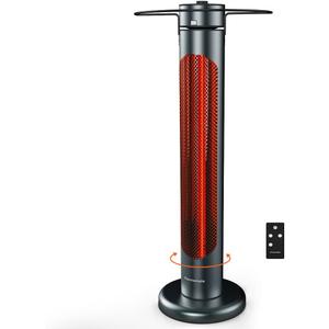 ThermoMate Electric Patio Heater, 1500W IP65 Outdoor/Indoor Infrared Heater with Remote, 8 Heating Levels 8-Hour Timer & Oscillation, Tip-over Protection for Garage Backyard Restaurant (34")