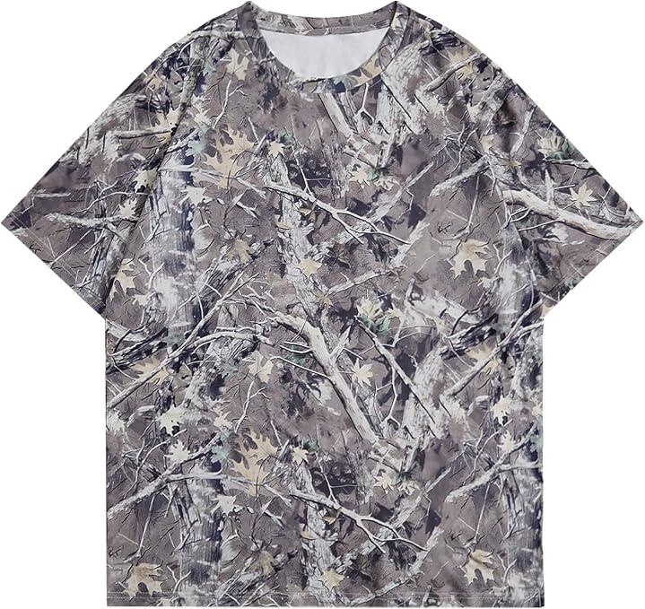 RoseSeek Men's Big and Tall Camo Shirt for Men Short Sleeve Y2k Camouflage Hunting T Shirt Graphic Tees Multicolor Grey X-Large Plus