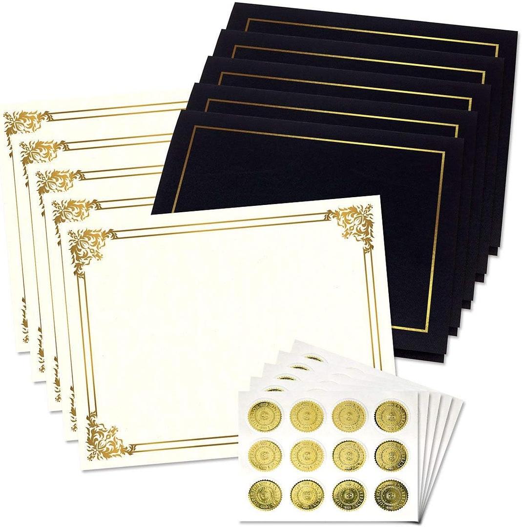 Ornate Empire Award Certificate Collection - Includes 25 Certificate Papers (White/Gold), 25 Heavy Linen Folders (Black/Gold), 25 Gold Foil Seals, Laser & Inkjet Printer Compatible