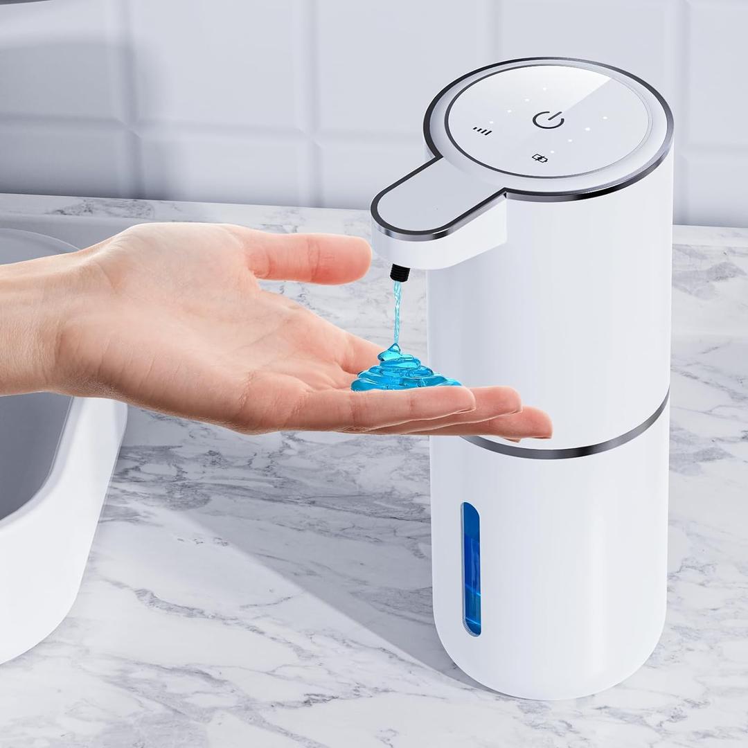 Automatic Liquid Soap Dispenser, 12.8oz/380ml Wall Mount Touchless Soap Dispenser with Sensor, 4-Level Adjustable, IPX5 Waterproof, USB Rechargeable for Bathroom, Kitchen (White)