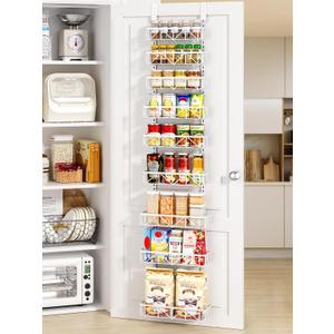 Delamu Narrow 9-Tier Over the Door Pantry Organizer, Adjustable Pantry Storage, Metal Hanging Spice Rack, Cabinet Door Organizer for Kitchen, Bathroom, Laundry Room, 12.5" White