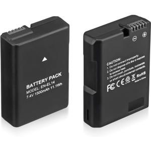Magolin EN-EL14 EN EL14A Battery 2-Pack 1500mAh Li-ion Batteries Compatible with Nikon D3100 D3200 D3300 D3400 D3500 D5100 D5200 D5300 D5500 D5600 DF Coolpix P7000 P7100 P7700 P7800