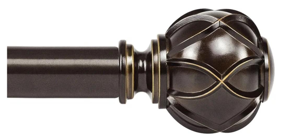 KAMANINA Curtain Rods for Windows 72 to 144 Inches (6-12ft) Long Heavy Duty Curtain Rod, 7/8 Inch Adjustable Decorative Drapery Rods with Netted Texture Finials, Bronze, Size: 32-144