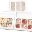 Zealax 9 Inch Bakery Boxes with Window and Dividers Cookie Packaging Small Treats for Gift Giving, Macaron Boxes Treat Boxes for Mini Cupcakes, Chocolate Covered Strawberries, 10 Pack, 9x6x2.5 Inch (White)